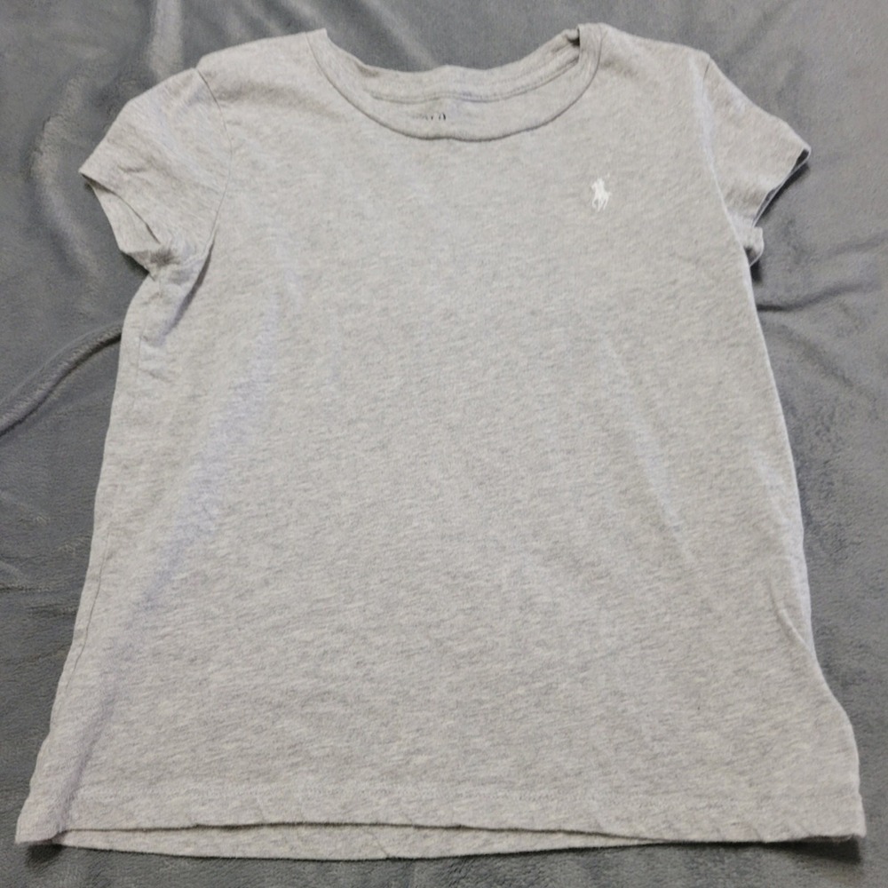 Polo Ralph Lauren Shirt Girls Size Medium Grey Short Sleeve White Pony Logo Top